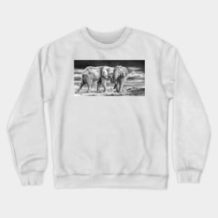 The Meeting - Realistic African elephant pencil drawing Crewneck Sweatshirt